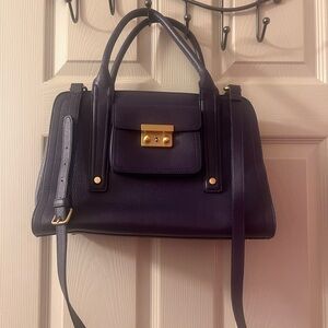 Philipp Plein Dark Purple Satchel with Gold Accents